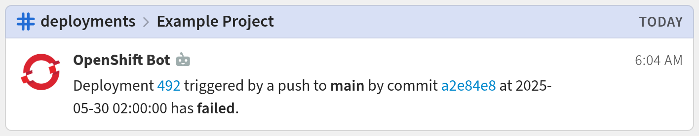 OpenShift integration message